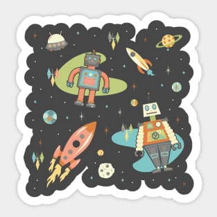 Vintage Inspired Robots in Space Sticker